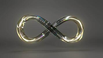 Glass Infinity symbol with neon gold in loop animation with alpha channel video