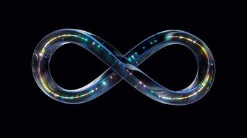 Glass Infinity symbol with neon in loop animation with alpha channel video