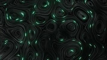 Preto topográfico circular linhas com corrida matriz código e com verde néon video