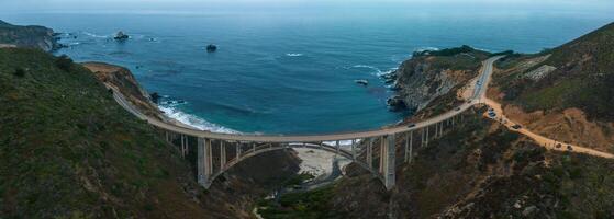 Bixby bridge aerial view in California, USA. Beautiful bridge photo