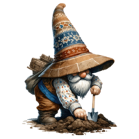 ai généré gnome creusement sol dans rustique tenue png