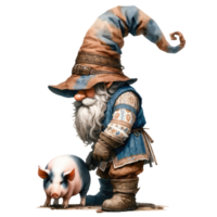 AI generated Gnome with Pig in Whimsical Farm Art png