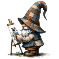 AI generated Gnome Artist Painting on Canvas Illustration png