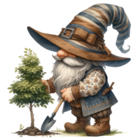 AI generated Gnome Planting a Young Tree Illustration png