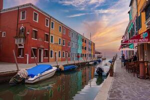 Tranquil Canal Scene with Colorful Buildings in Burano, Italy - Venetian Charm and Architecture photo