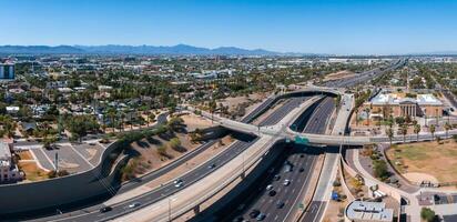 Aerial view of the highway and crossroads intersections in Phoenix, USA. photo