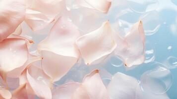 AI generated Rose petals floating on the water. Aesthetic background photography Ai generative photo