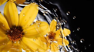 AI generated Yellow flowers floating on water. Tender feminine background with copy space. Ai generative macro photography photo