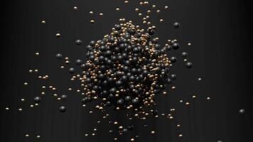 Black and gold geometric 3D balls hit each other with a magnet in a pile in the form of a ball in the air video