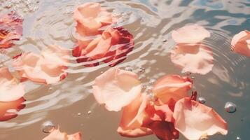 AI generated Rose petals floating on the water. Aesthetic background photography Ai generative photo