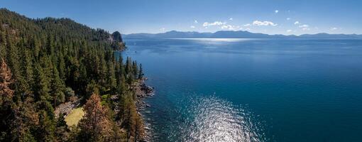 Beautiful aerial view of the Tahoe lake from above in California, USA. photo