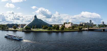 Riga, Latvia. April 10, 2019. View of the Latvian National library in Riga. photo