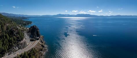 Beautiful aerial view of the Tahoe lake from above in California, USA. photo