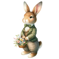 ai generiert Hase mit Overall und Ostern Blumen Illustration png