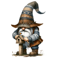 AI generated Gnome with Birdhouse and Bluebird png