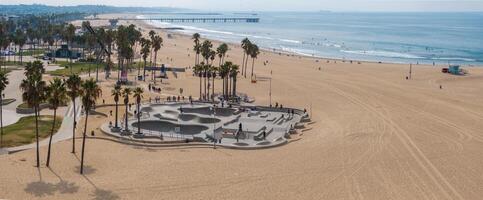 Skate board park in Venice beach at sunset, California, USA photo