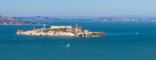 Aerial view of the prison island of Alcatraz in San Francisco Bay, photo