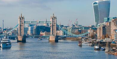 Aerial view of the Iconic Tower Bridge connecting Londong with Southwark photo