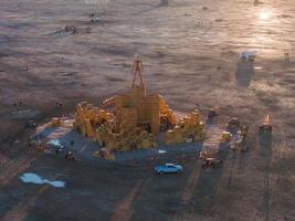 Aerial view of the Burning Man festival in Nevada desert. Black Rock city from above. photo