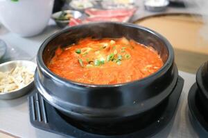 Gimchi soup or Kimchi soup ,vegetable soup or Korean soup photo