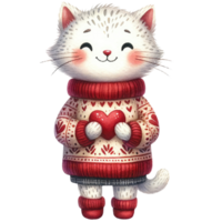 AI generated Charming Cat with Heart Illustration png