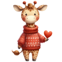 AI generated Giraffe with Heart Illustration in Festive Attire png