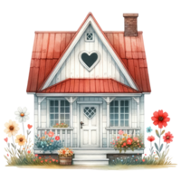 AI generated Quaint Cottage with Heart Illustration png