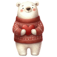 AI generated Adorable Polar Bear Holding a Heart Illustration png