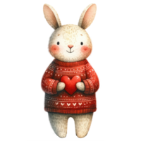 ai generato carino coniglietto con cuore nel festivo maglione illustrazione png