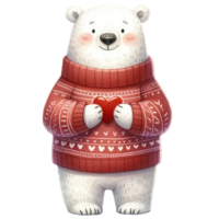 ai generado adorable polar oso participación un corazón ilustración png