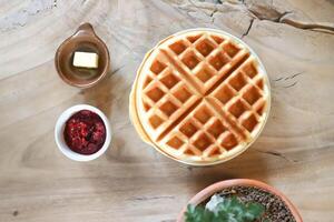 waffle with butter and berry dressing photo