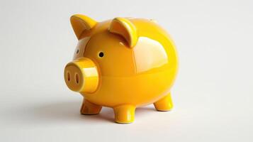 AI generated Golden Yellow Piggy Bank on a white background. photo