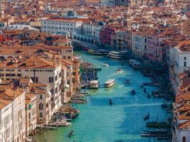 Aerial View of Venice near Saint Mark's Square, Rialto bridge and narrow canals. photo