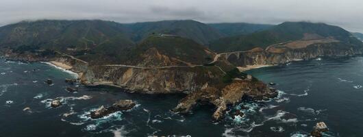 Bixby bridge aerial view in California, USA. Beautiful bridge photo