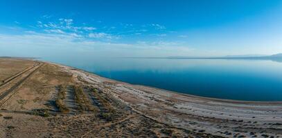 Aerial view over Salton sea in California. photo