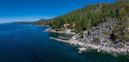 Beautiful aerial view of the Tahoe lake from above in California, USA. photo