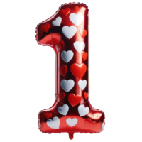 AI generated Red Heart Balloon Foil in Shape of Number 1 png