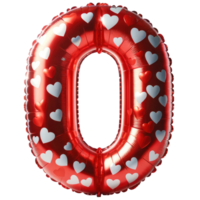 AI generated Red Heart Balloon Foil in Shape of Number 0 png
