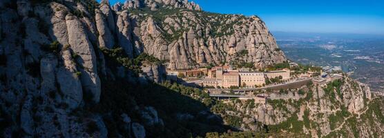 Aerial view of the Benedict church Abbey of Monserrat from Barcelona, Spain. photo