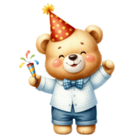 AI generated Cute teddy bear holding a firework. png