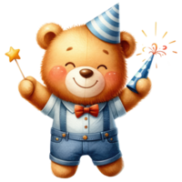 AI generated Cute teddy bear holding a firework. png