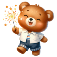 AI generated Cute teddy bear holding a firework. png