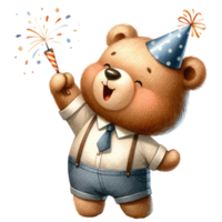 AI generated Cute teddy bear holding a firework. png