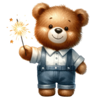 AI generated Cute teddy bear holding a firework. png