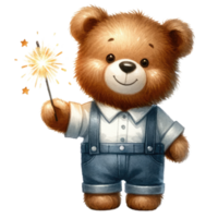 ai généré mignonne nounours ours en portant une feu d'artifice. png