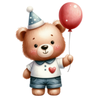 ai gegenereerd schattig teddy beer Holding een ballon geïsoleerd. png