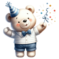 AI generated Cute teddy bear holding a firework. png