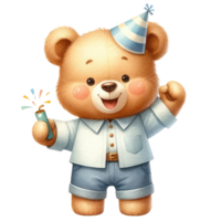 AI generated Cute teddy bear holding a firework. png