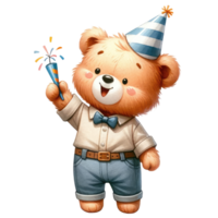 AI generated Cute teddy bear holding a firework. png