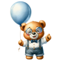 ai genererad söt teddy Björn innehav en ballong isolerat. png